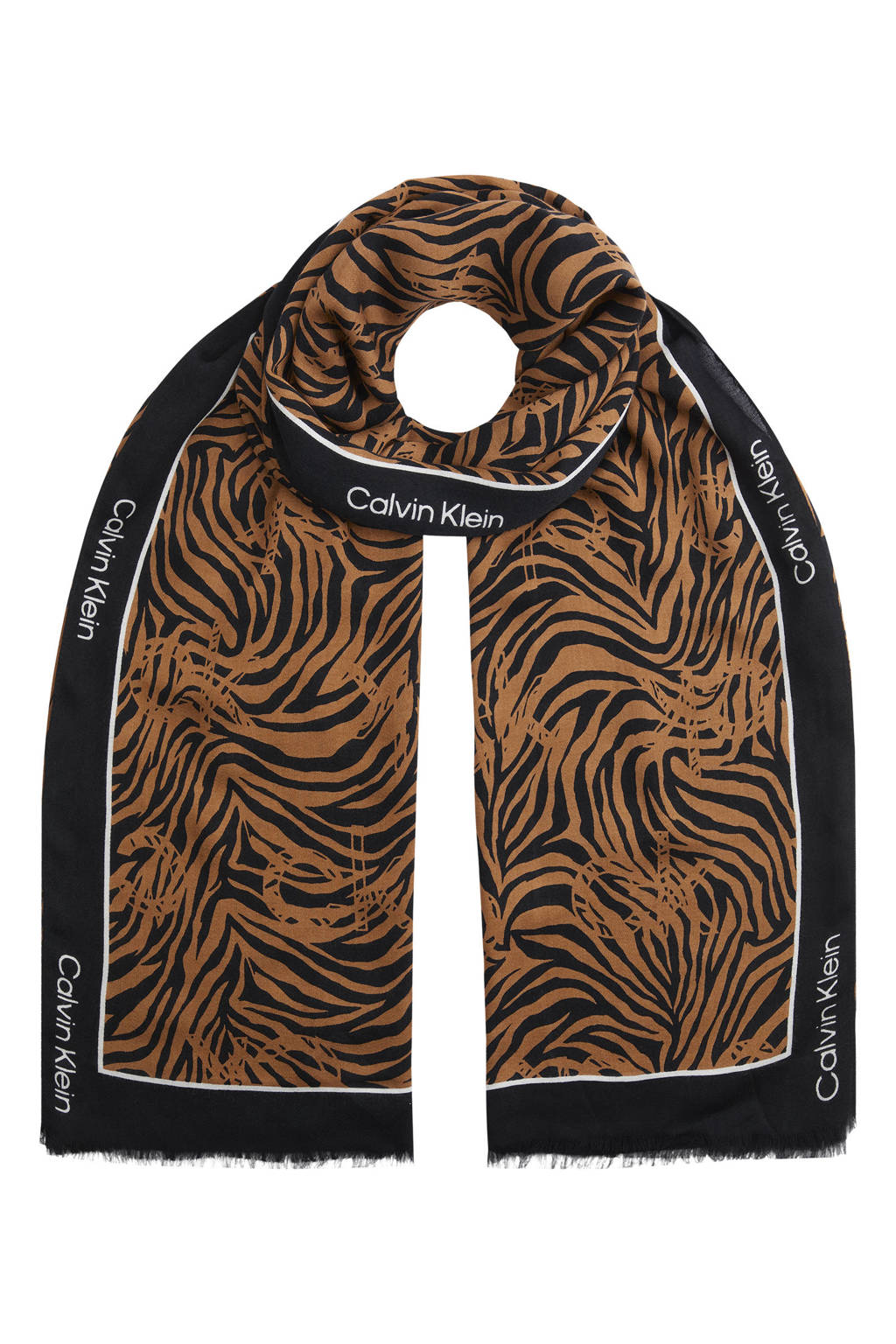 Calvin Klein sjaal met tijgerprint camel, camel/zwart/wi