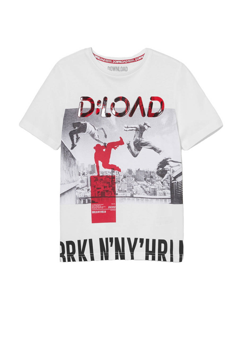 C&A T-shirt van biologisch katoen wit/zwart/rood, Wit/zwart/rood
