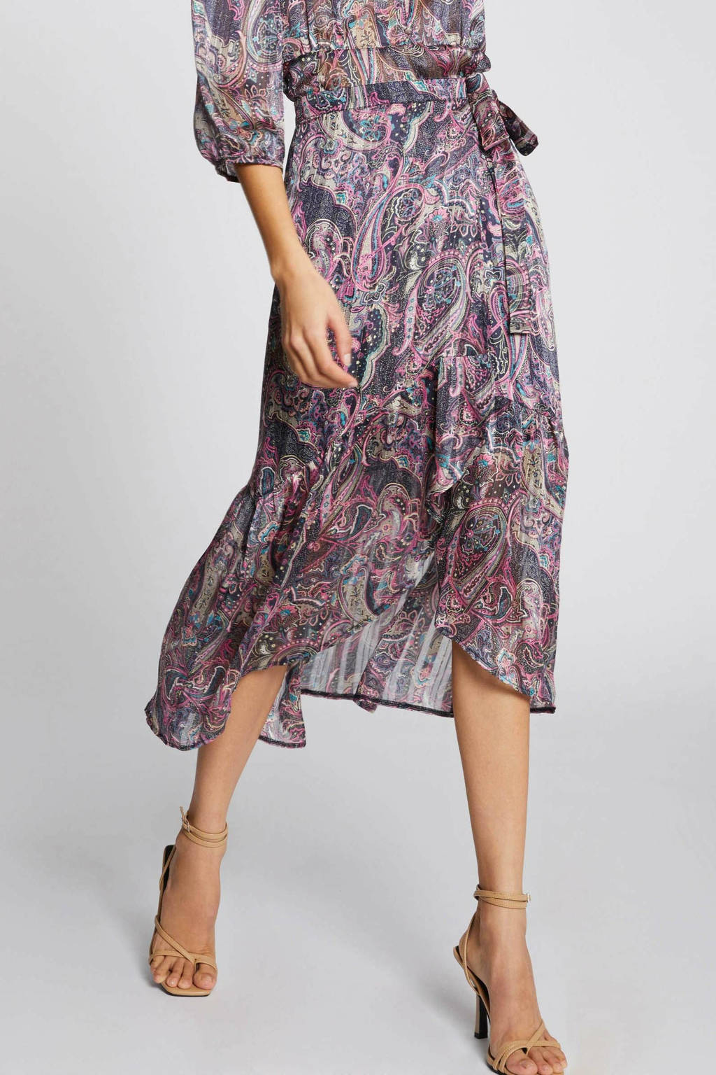 Multikleurige dames Morgan semi-transparante rok met paisleyprint gemaakt van polyester en met striksluiting