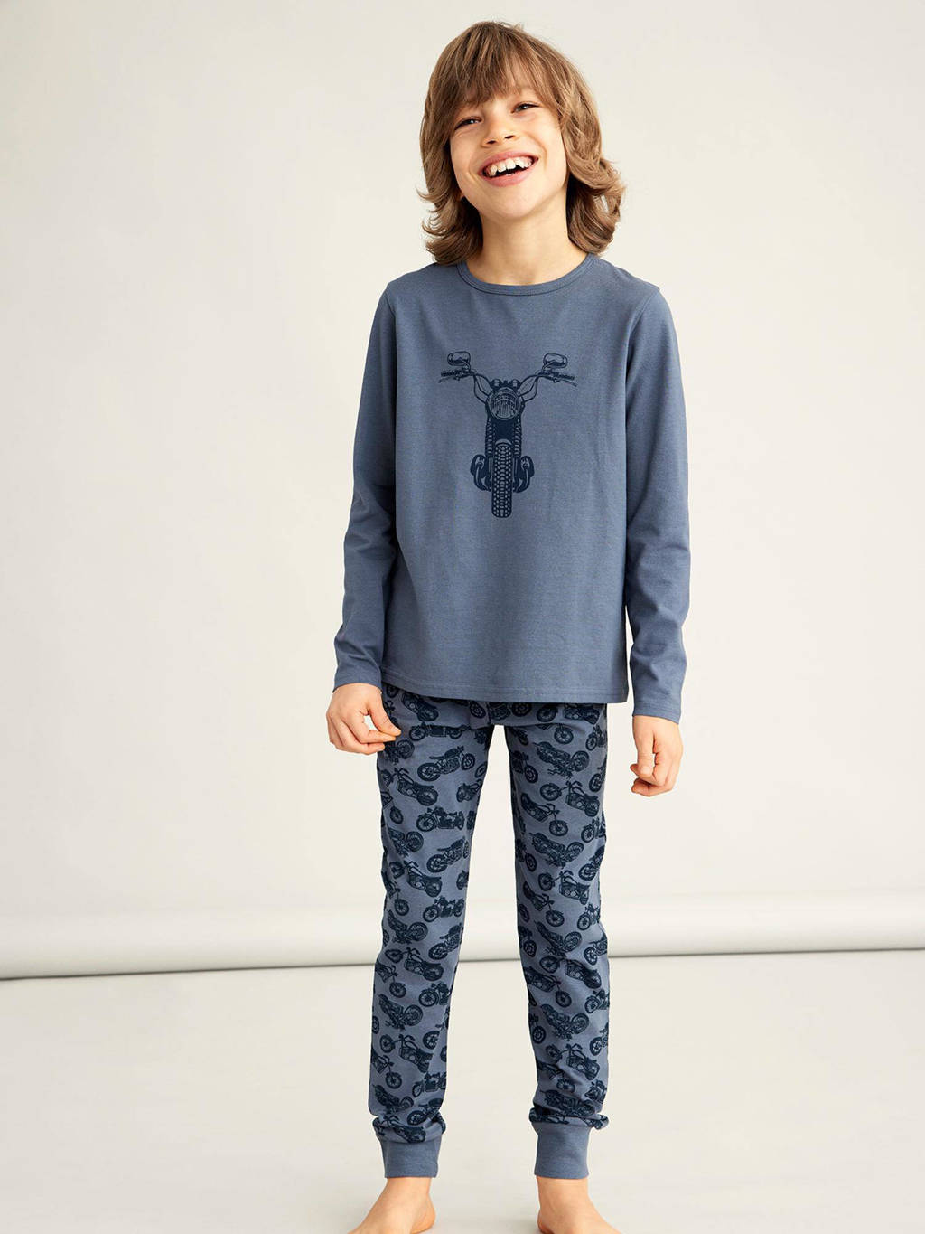 NAME IT KIDS   pyjama NKMNIGHTSET met printopdruk grijsblauw