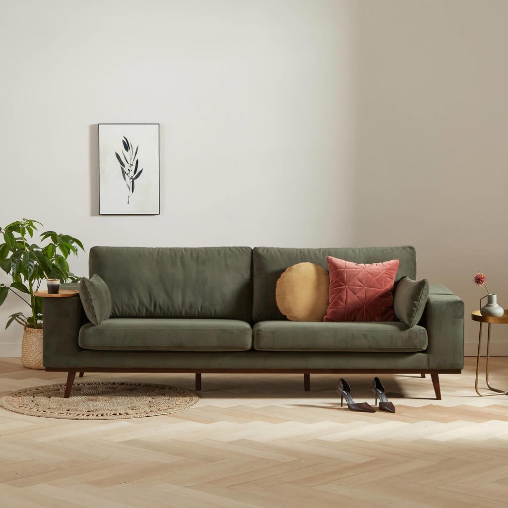NOUS Living velours 3-zitsbank Torino - donkergroen