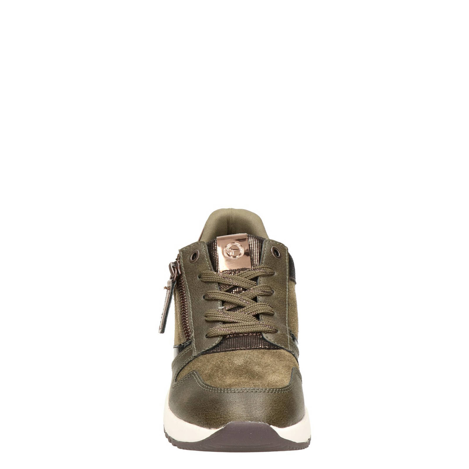 Tamaris leren wedge sneakers zwart/goud - Schoenen.nl