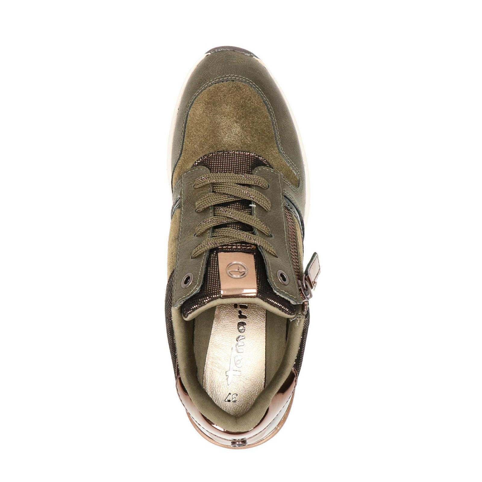 Tamaris suède wedge sneakers groen/goud | wehkamp