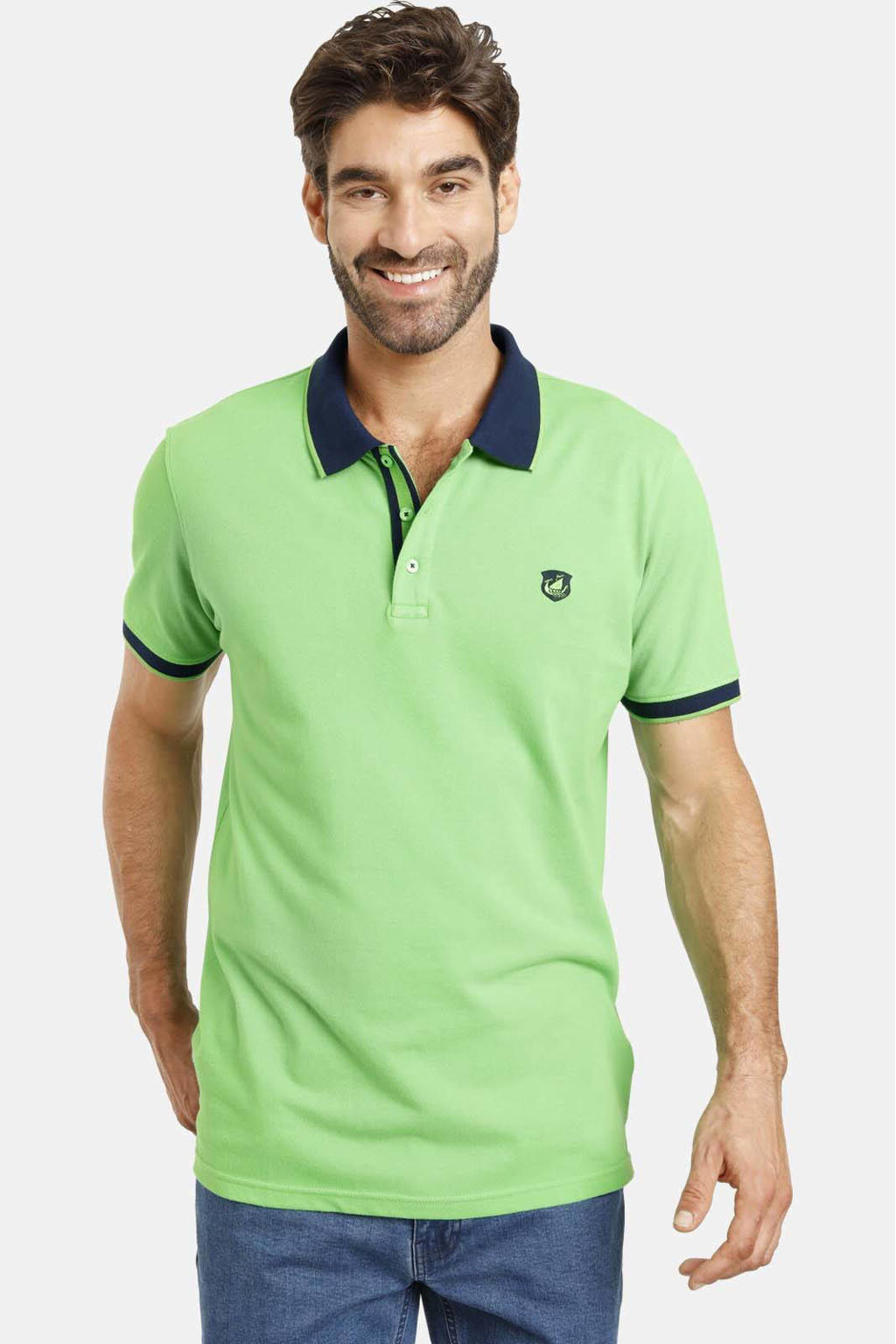Groene heren Jan Vanderstorm oversized polo Plus Size van katoen met korte mouwen en contrast bies