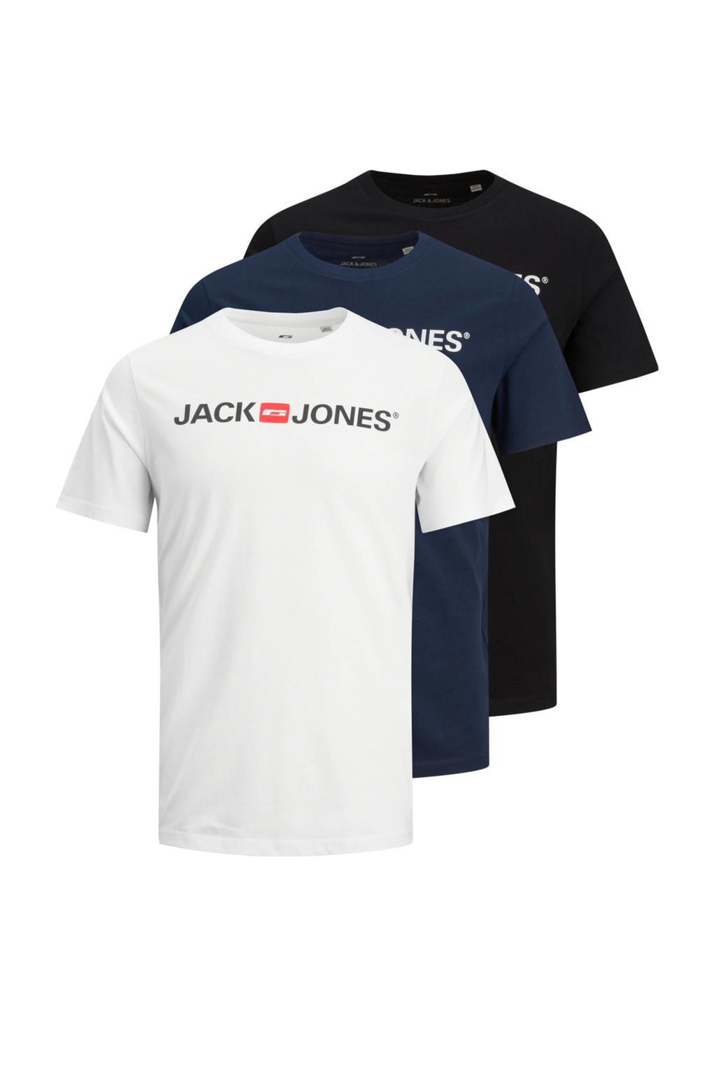 JACK & JONES ESSENTIALS slim T-shirt wit - (set van 3)