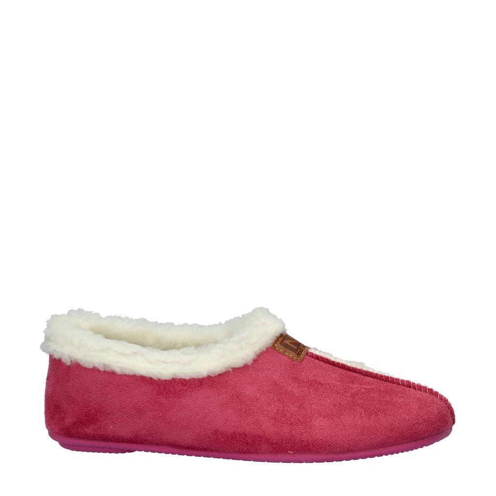 Fuchsia dames Nelson Home pantoffels van textiel/teddy/rubber met effen
