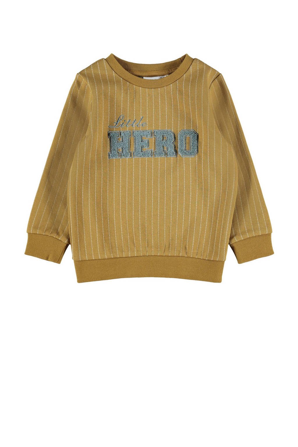 NAME IT MINI sweater NMMNICOLAJ met tekst okergeel, Okergeel
