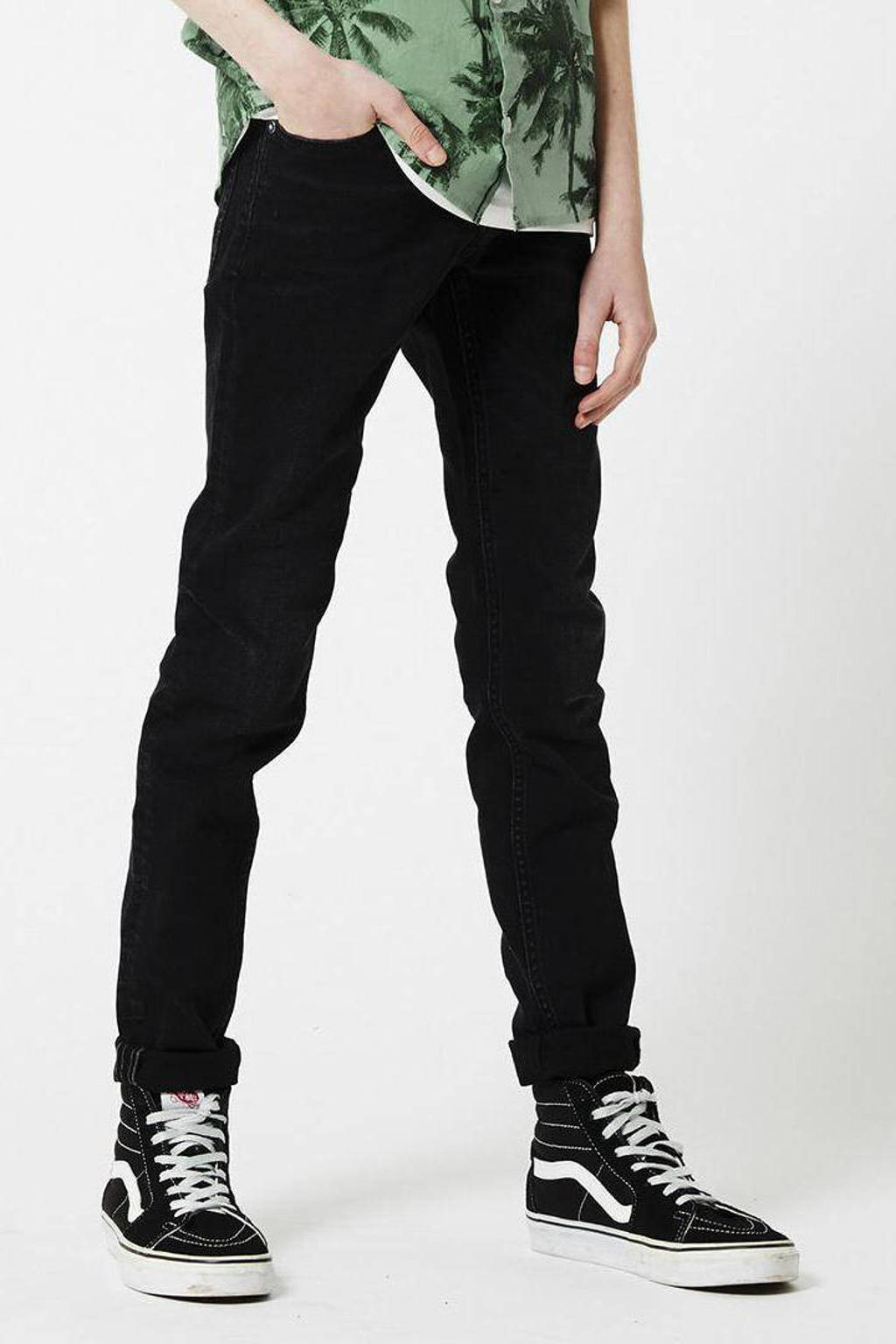 Zwarte jongens America Today Junior skinny jeans Keanu black van stretchdenim met regular waist en ritssluiting