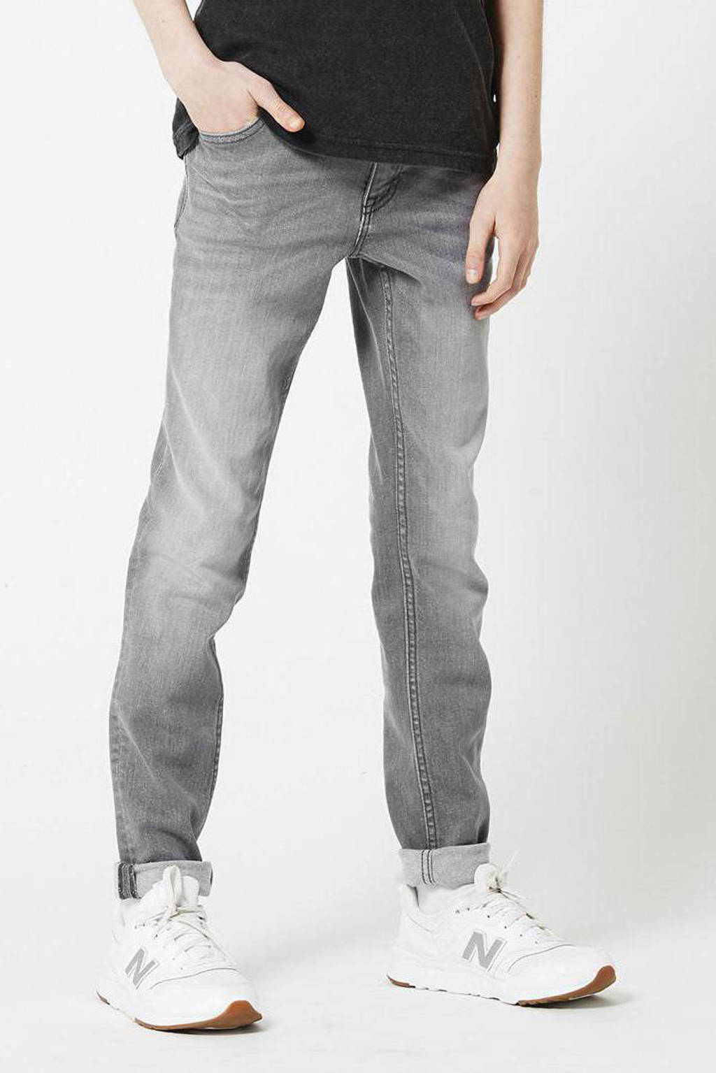 Grijze jongens America Today Junior skinny jeans Keanu steel van stretchdenim met ritssluiting
