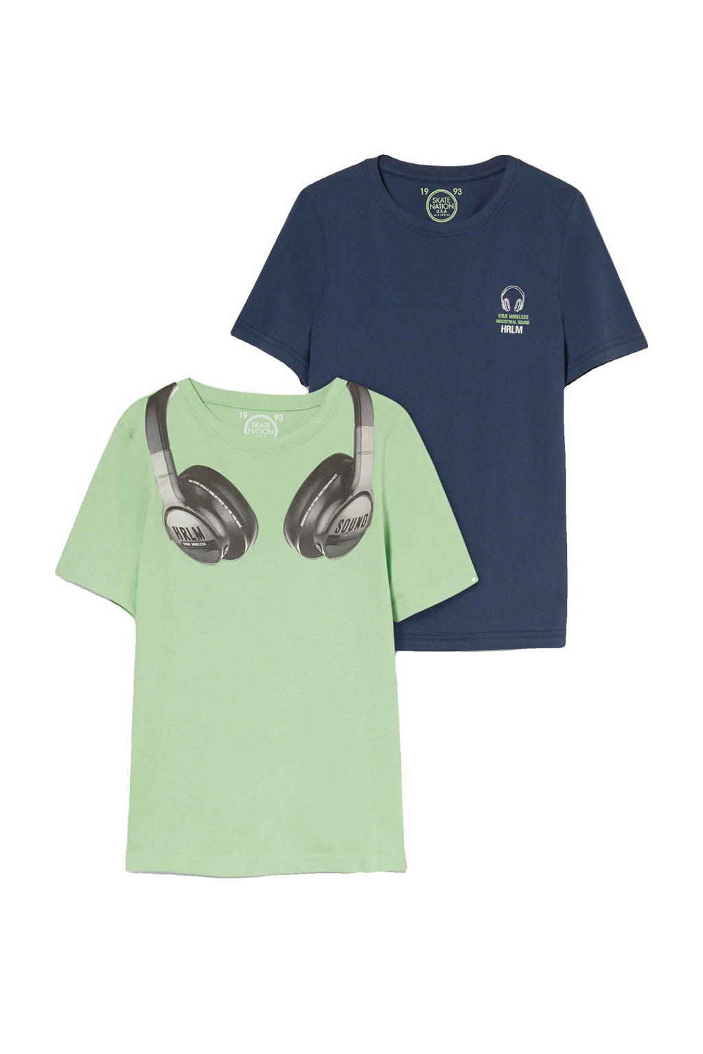 C&A Skate Nation T-shirt - set van 2 groen/blauw, Groen/blauw