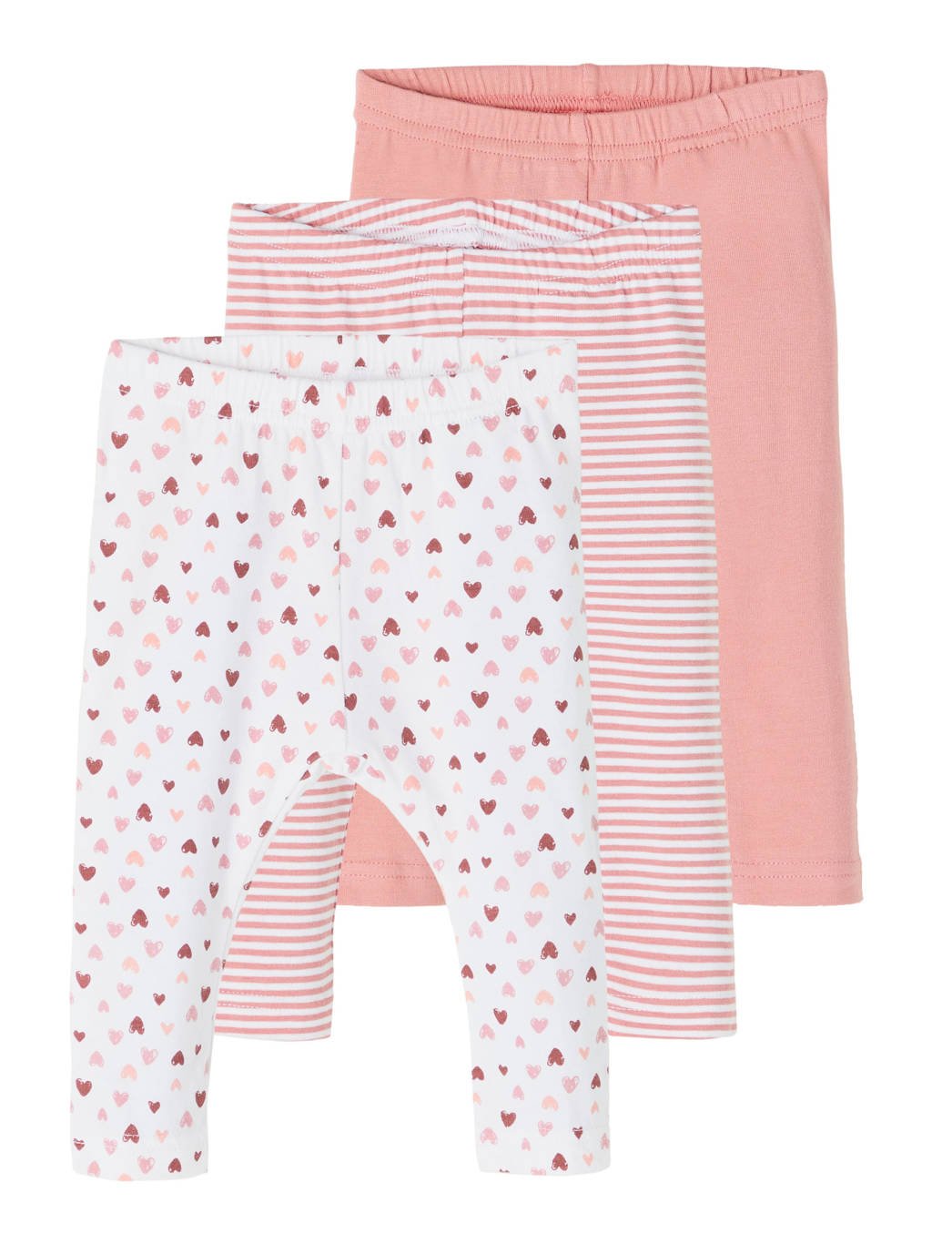 NAME IT BABY legging - set van 3 roze/wit