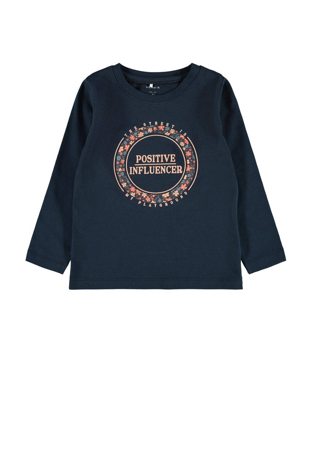 NAME IT MINI longsleeve NMFNALASK met printopdruk donkerblauw, Donkerblauw