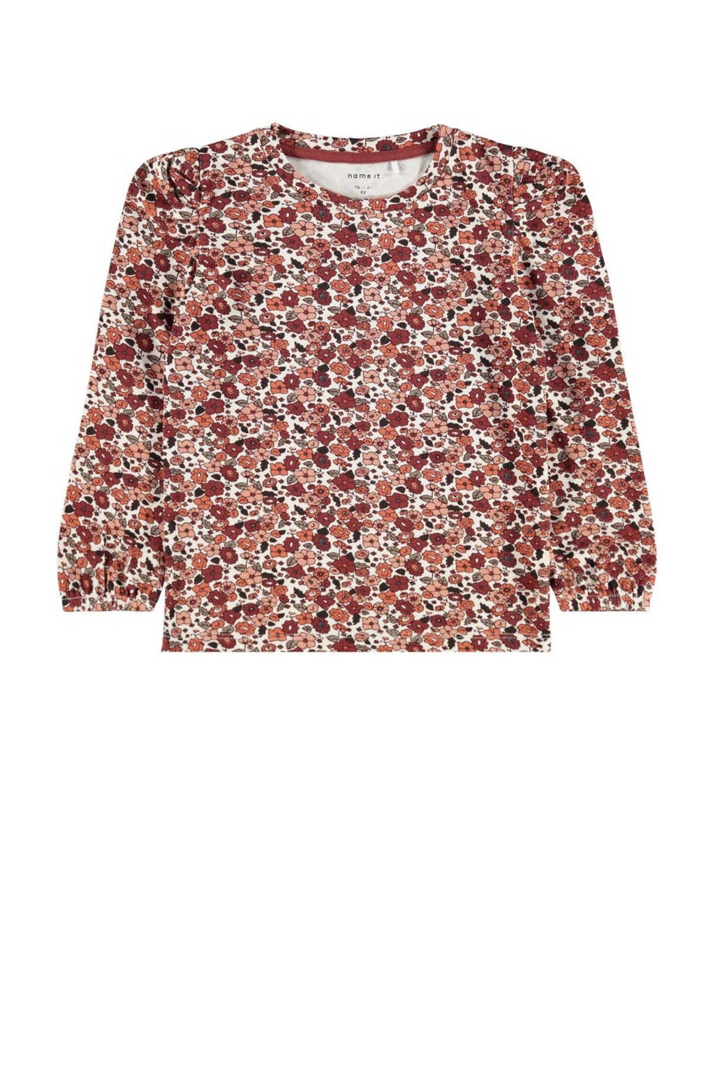 NAME IT MINI gebloemde longsleeve NMFOKKERI met biologisch katoen oudroze/roze/wit, Oudroze/roze/wit