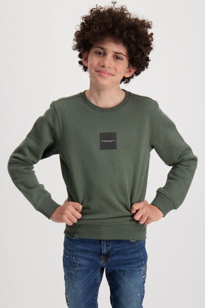 sweater Rebecks met printopdruk army groen