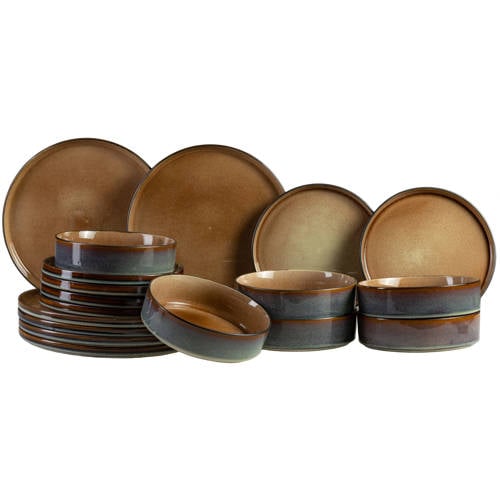 Wehkamp Cosy & Trendy Cosy & Trendy Serviesset Quintana Amber 18-delig / 6 personen - 6 dinerborden, 6 diepe borden en 6 ontbijt... aanbieding