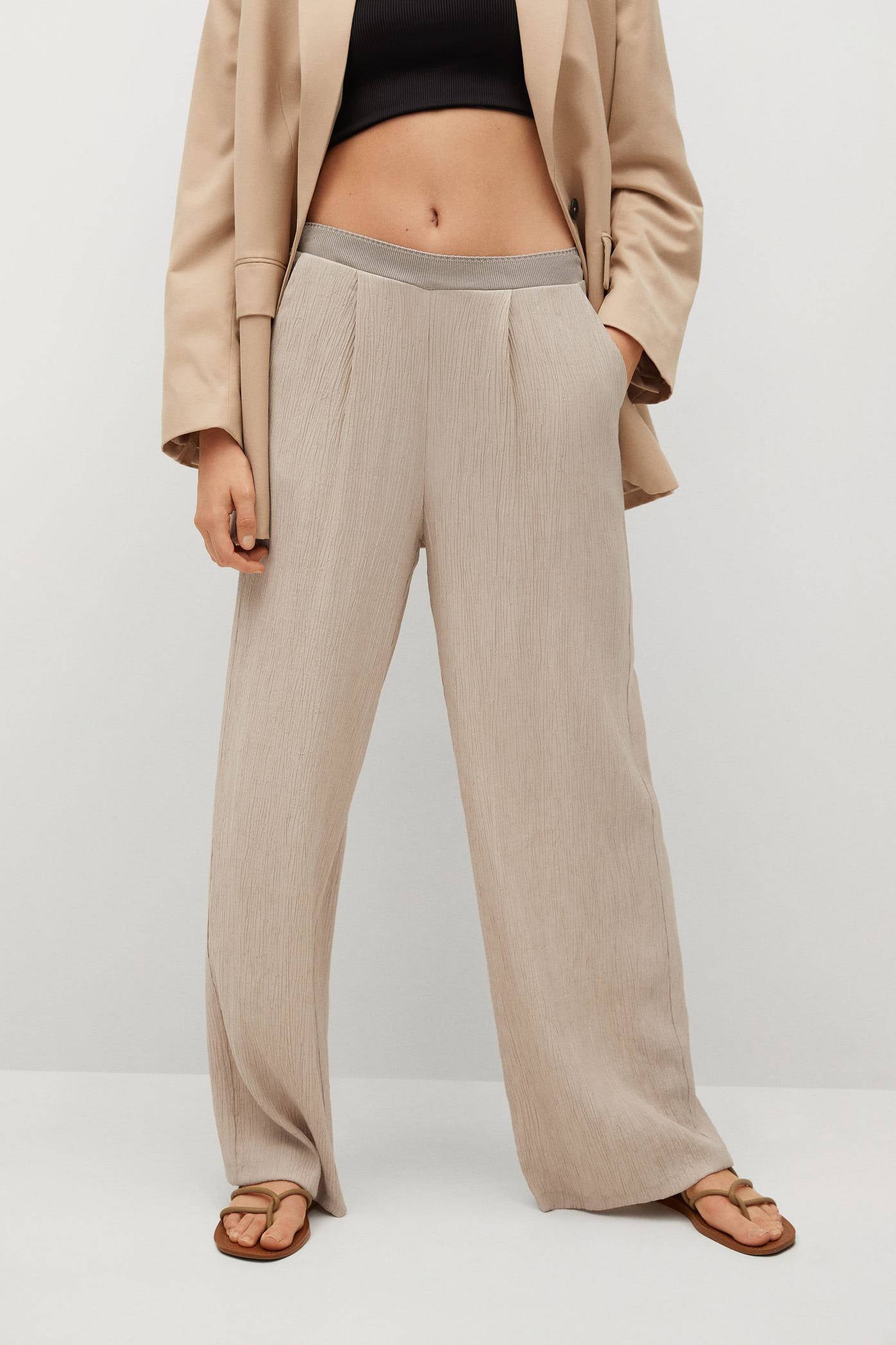 Mango straight fit broek beige | wehkamp