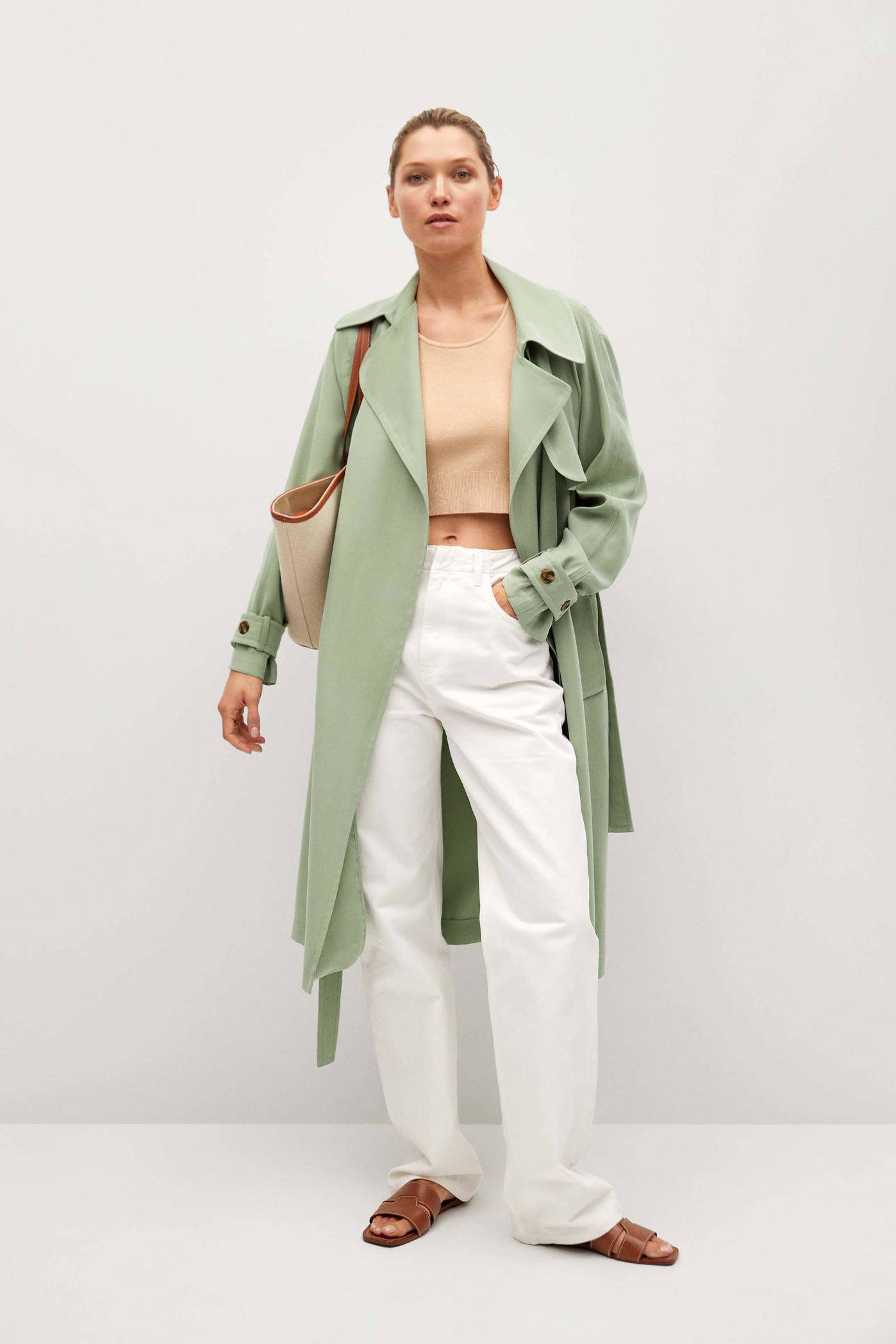 Mango trenchcoat zomer met ceintuur lichtgroen | wehkamp