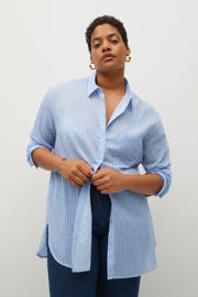 thumbnail: Mango Plus Size gestreepte geweven blouse lichtblauw/wit