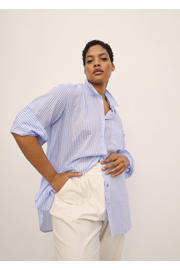 thumbnail: Mango Plus Size gestreepte geweven blouse lichtblauw/wit