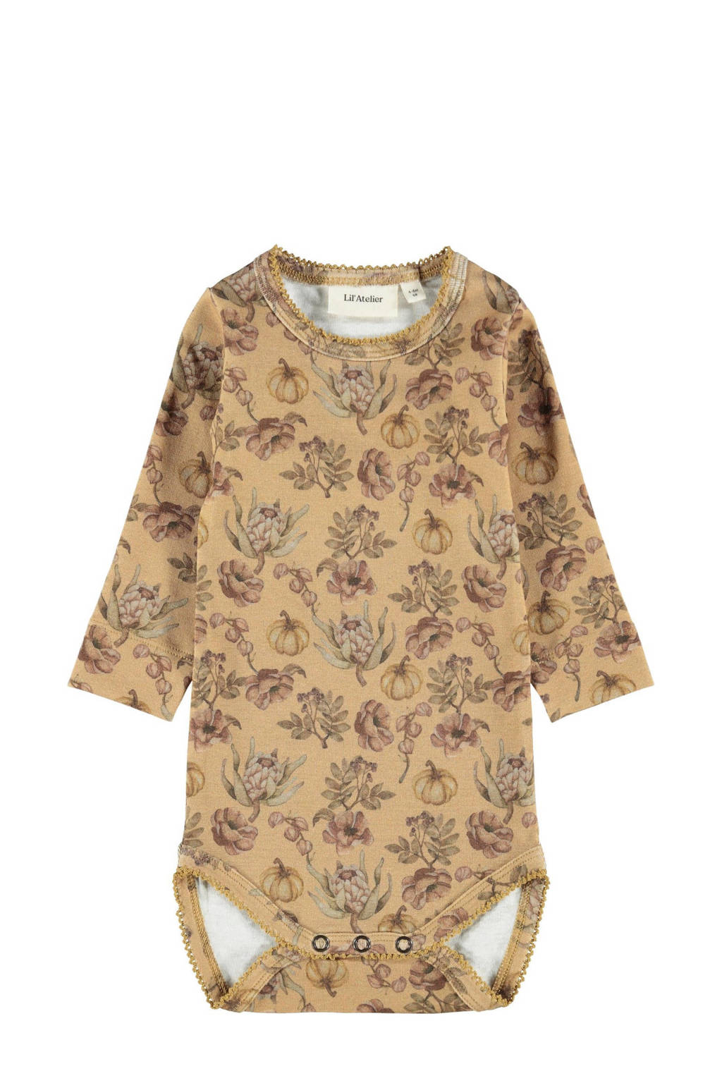 LIL' ATELIER BABY romper NBFGAYA met bloemenprint zand, Zand