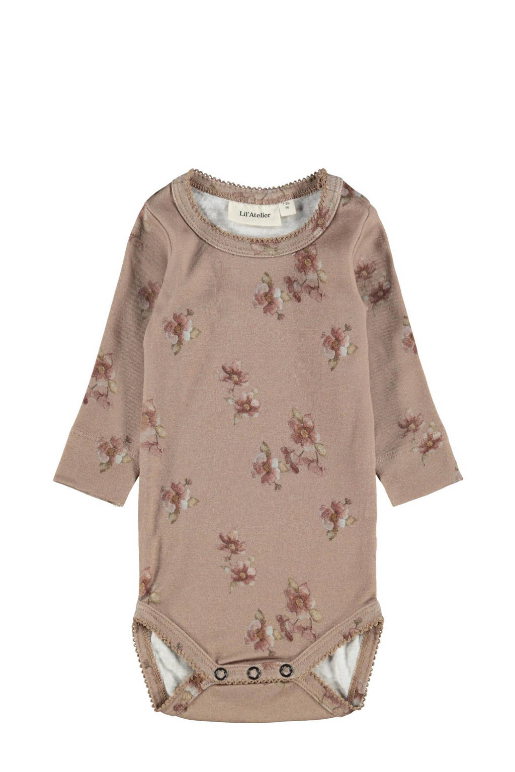 LIL' ATELIER BABY romper NBFGAYA met bloemen oudroze, Lichtbruin