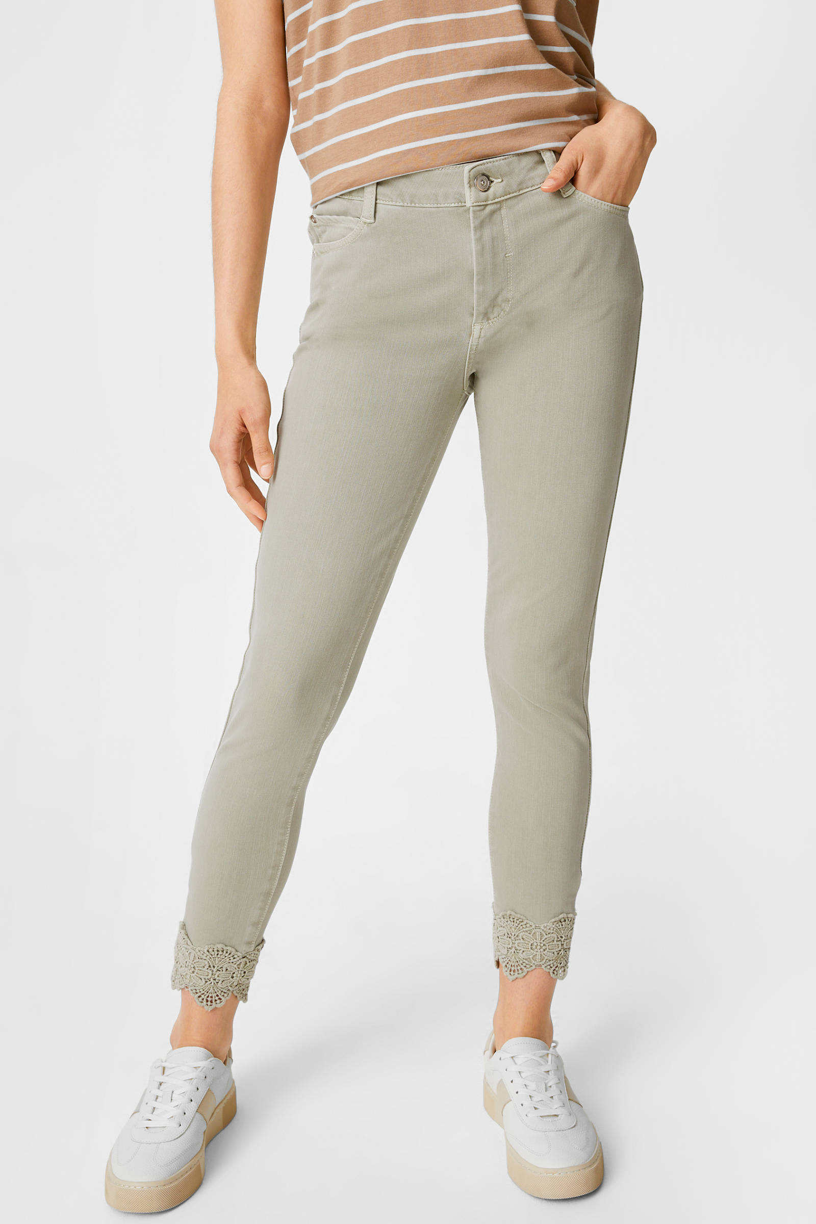 C\u0026A Yessica slim fit broek lichtkaki | wehkamp