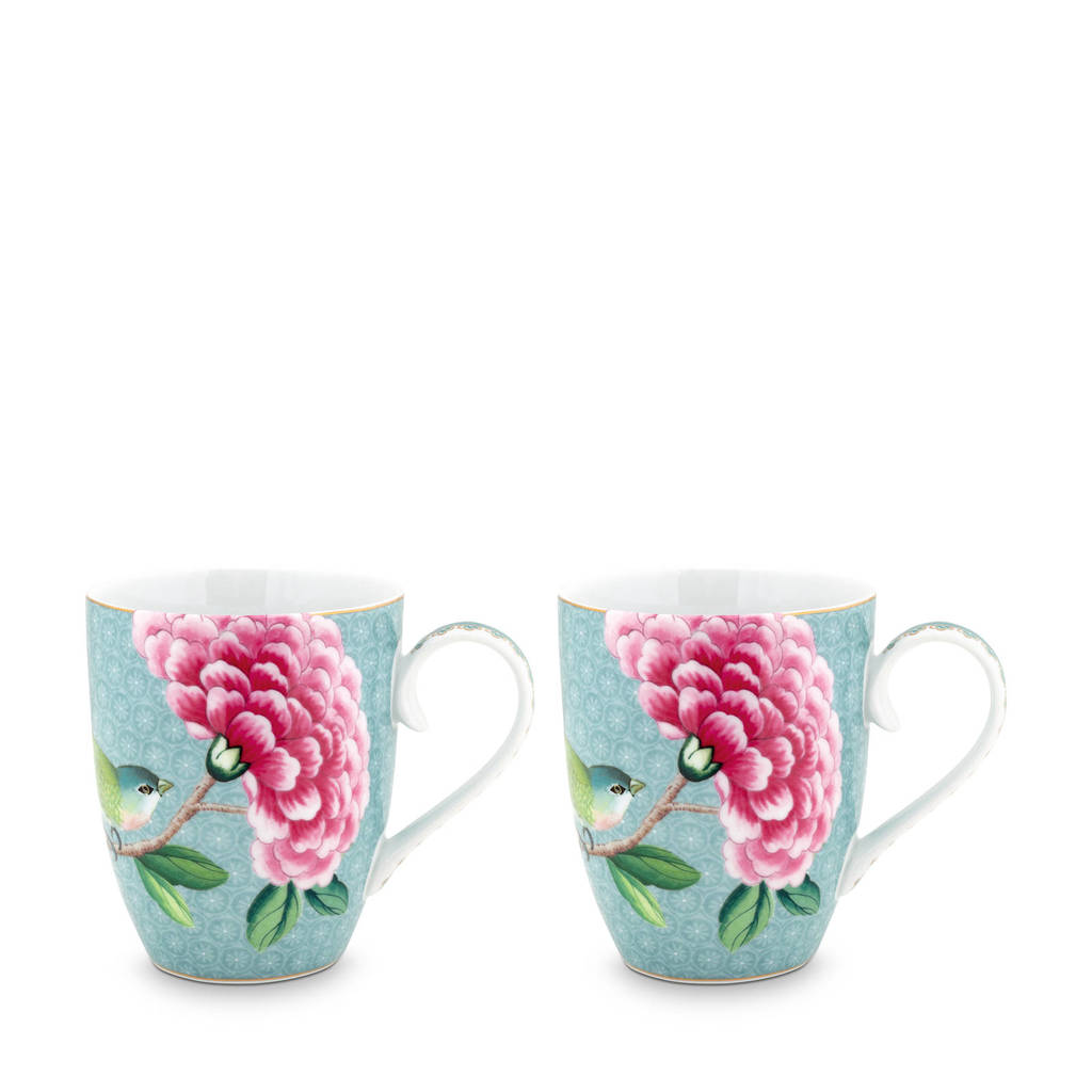 Pip Studio Blushing Birds mok (9 cm) (set van 2), Blauw
