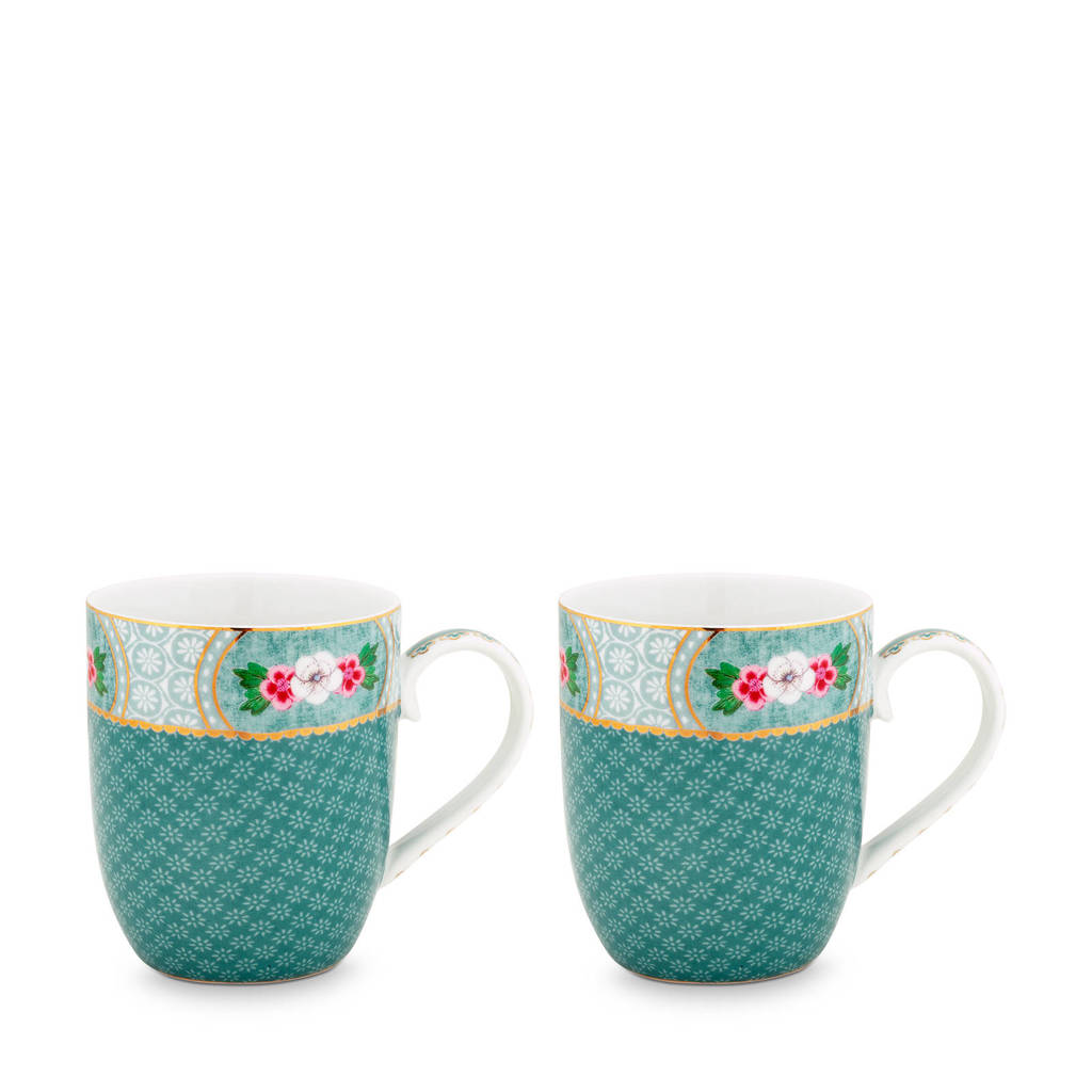 Pip Studio Blushing Birds mok (7,5 cm) (set van 2), Blauw