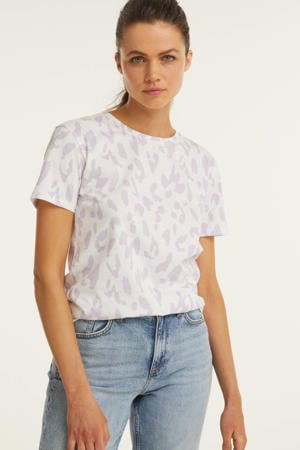 T-shirt met all-over print lila/wit