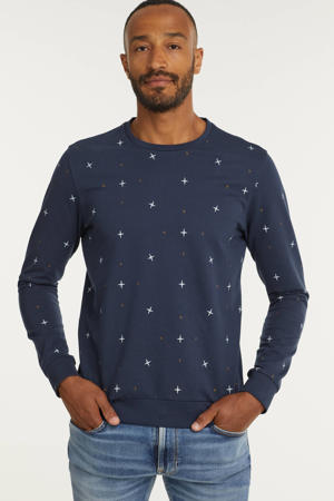 sweater TIAGO met all over print donkerblauw