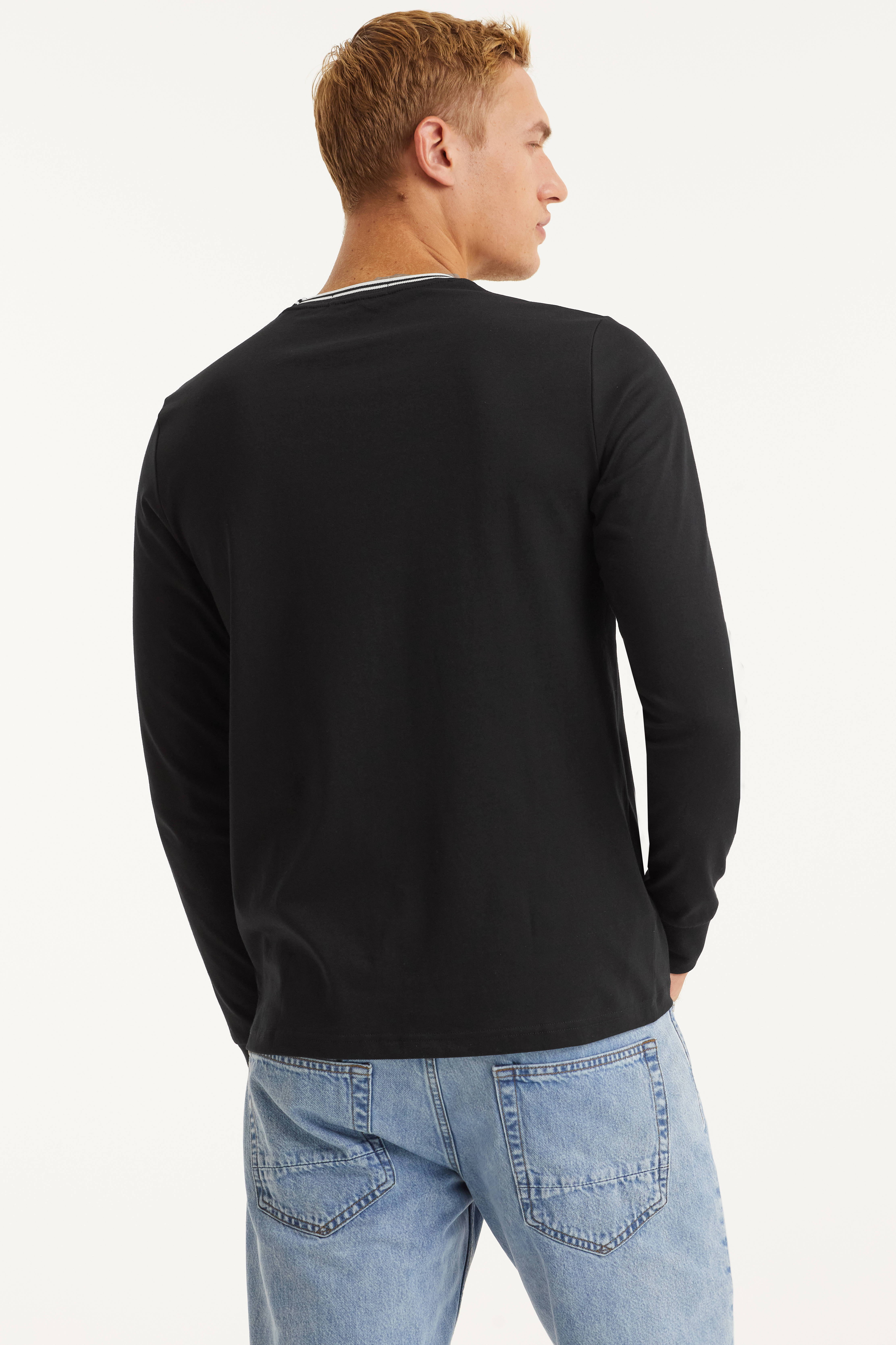 Fred Perry T shirt manica lunga con doppia riga e logo M9602 Nero , Zwart, Heren online kopen