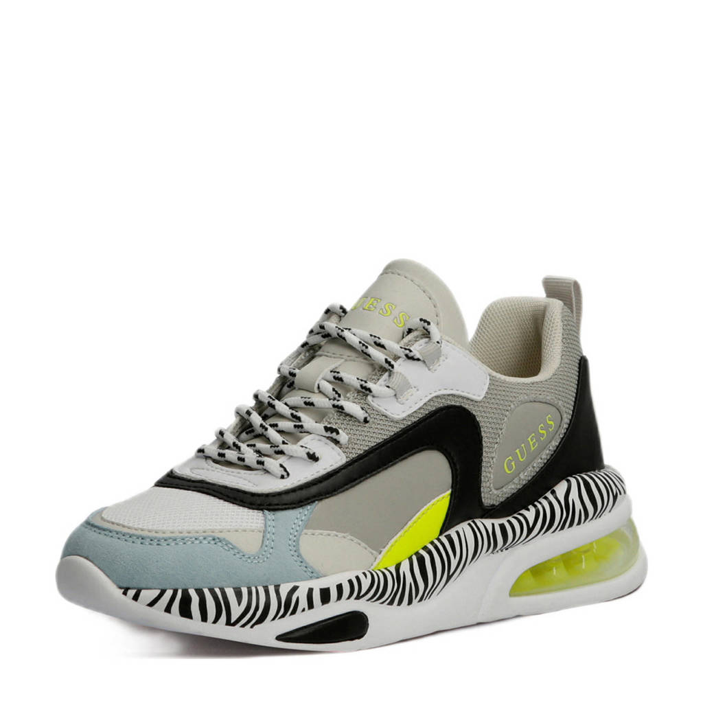 Grijs en multikleurige dames GUESS FEVER3 chunky sneakers van imitatieleer met veters en zebraprint