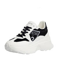 Wit en zwarte dames GUESS CALEBB chunky sneakers van imitatieleer met veters en logo