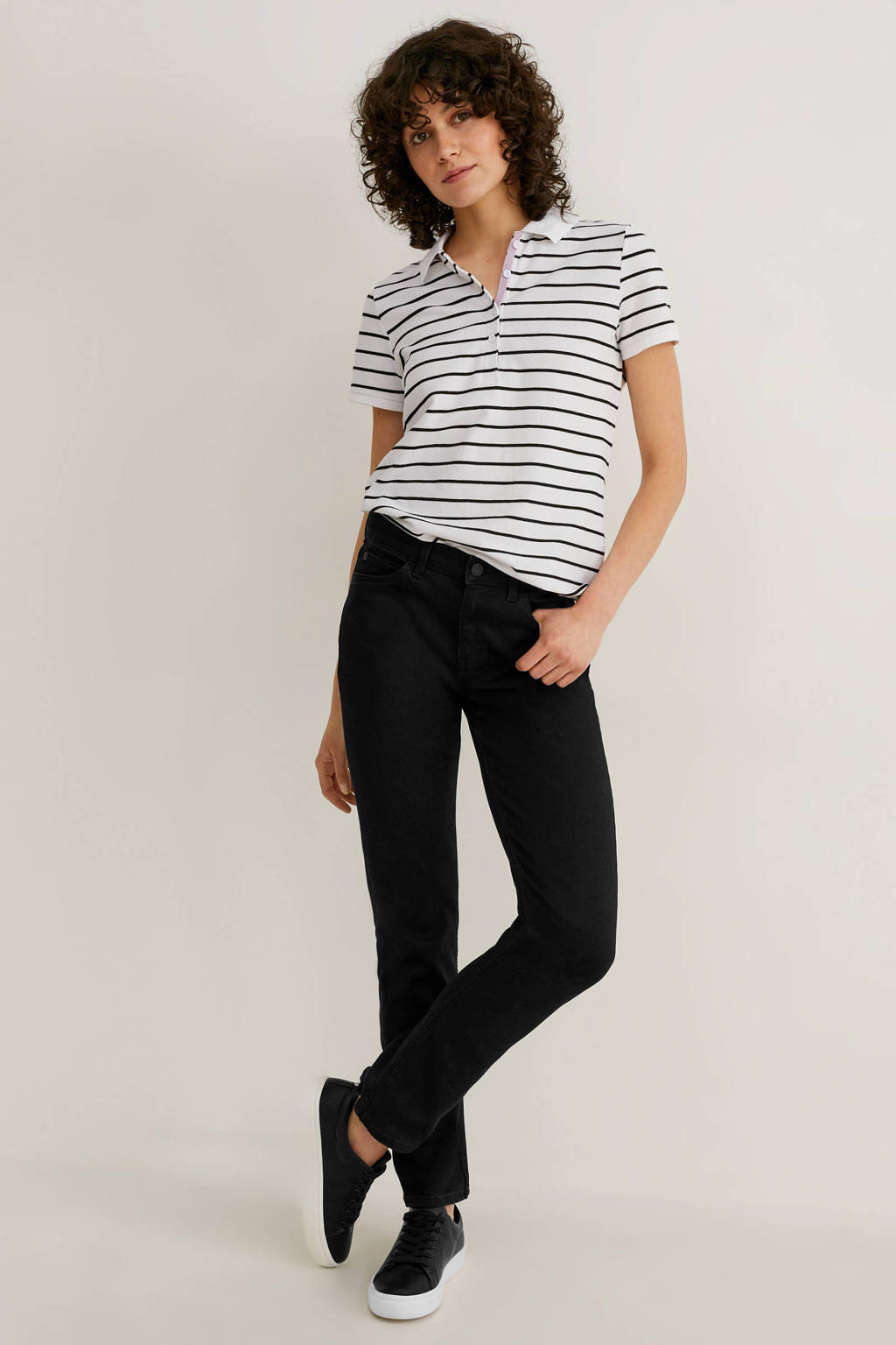 Zwarte dames C&A The Denim straight fit jeans met regular waist en rits- en knoopsluiting