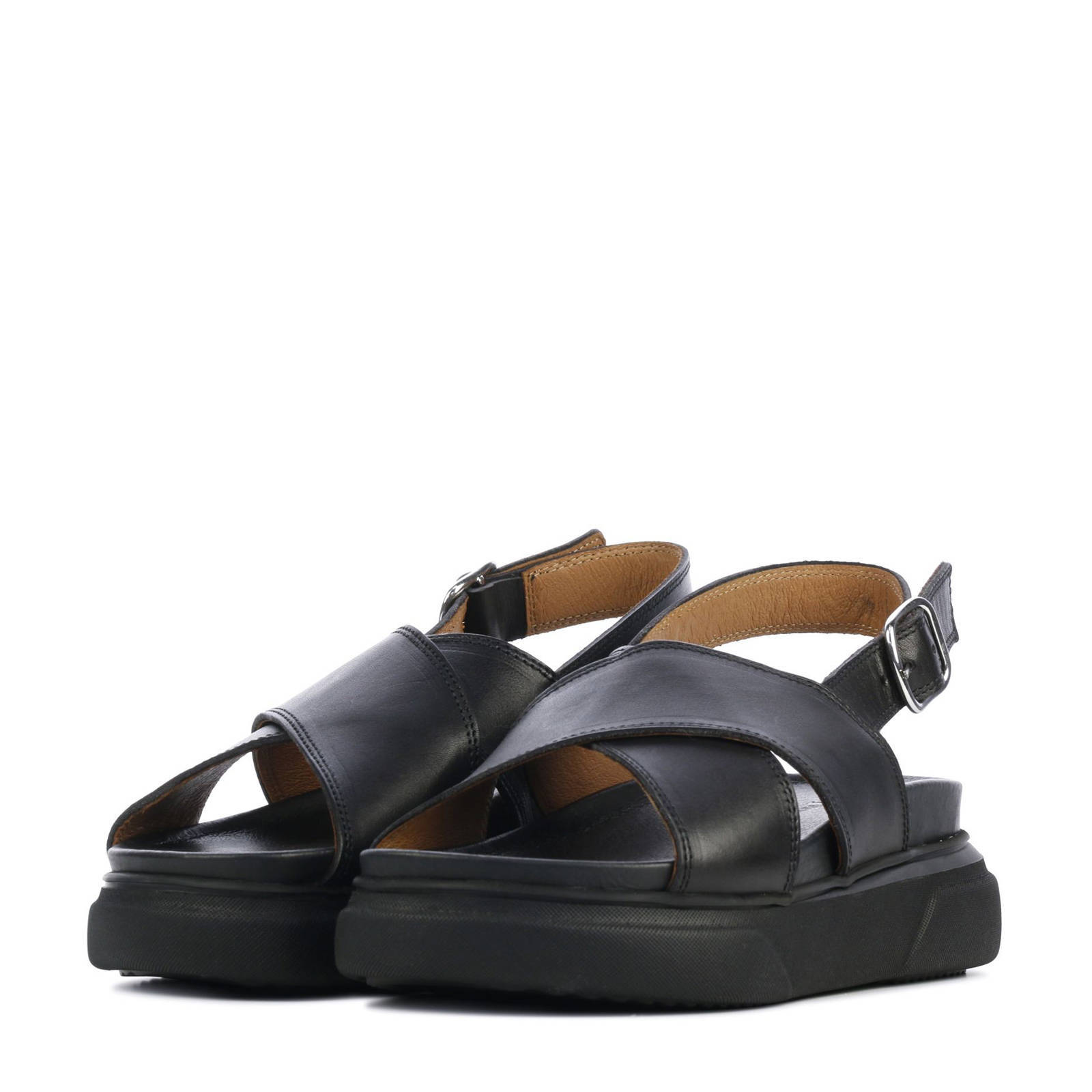 Via Vai 5604049 leren plateau sandalen zwart | wehkamp