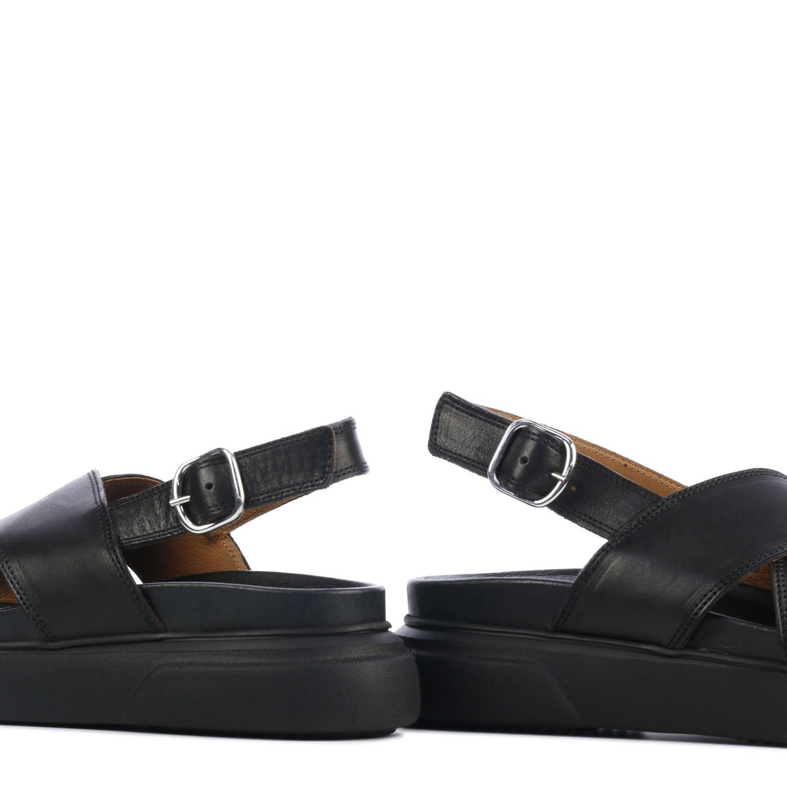 Via Vai 5604049 leren plateau sandalen zwart | wehkamp