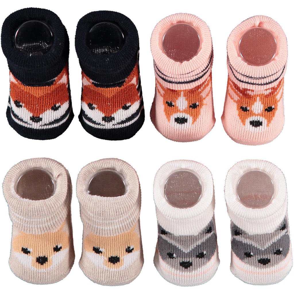 Apollo new born sokken - set van 4 in een geschenkset roze/beige/zwart