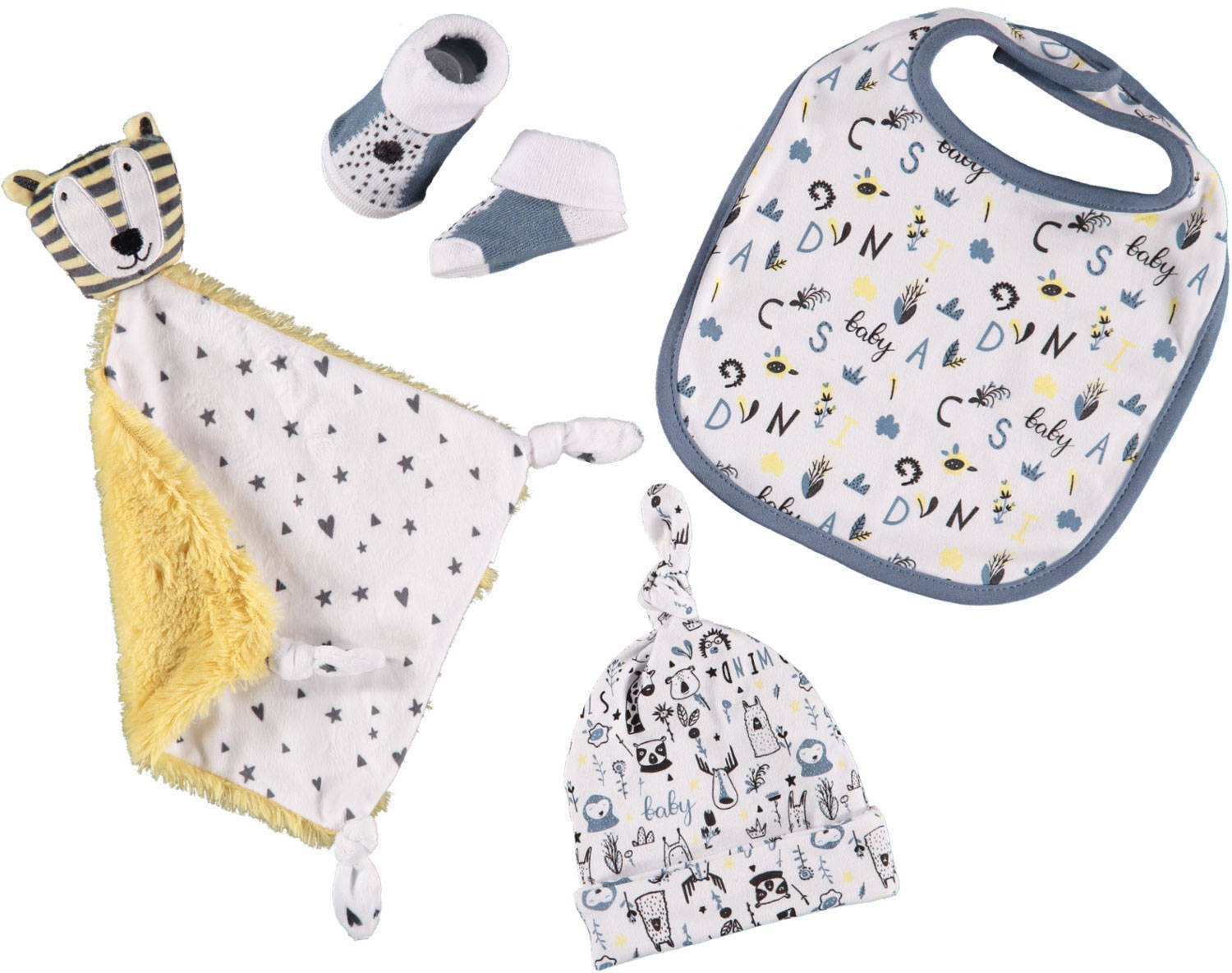 Apollo baby geschenkset Animals blauw wit geel