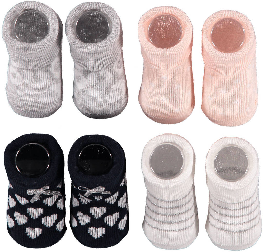 Apollo new born sokken - set van 4 in een geschenkset roze/wit/blauw, Lichtroze/wit/blauw