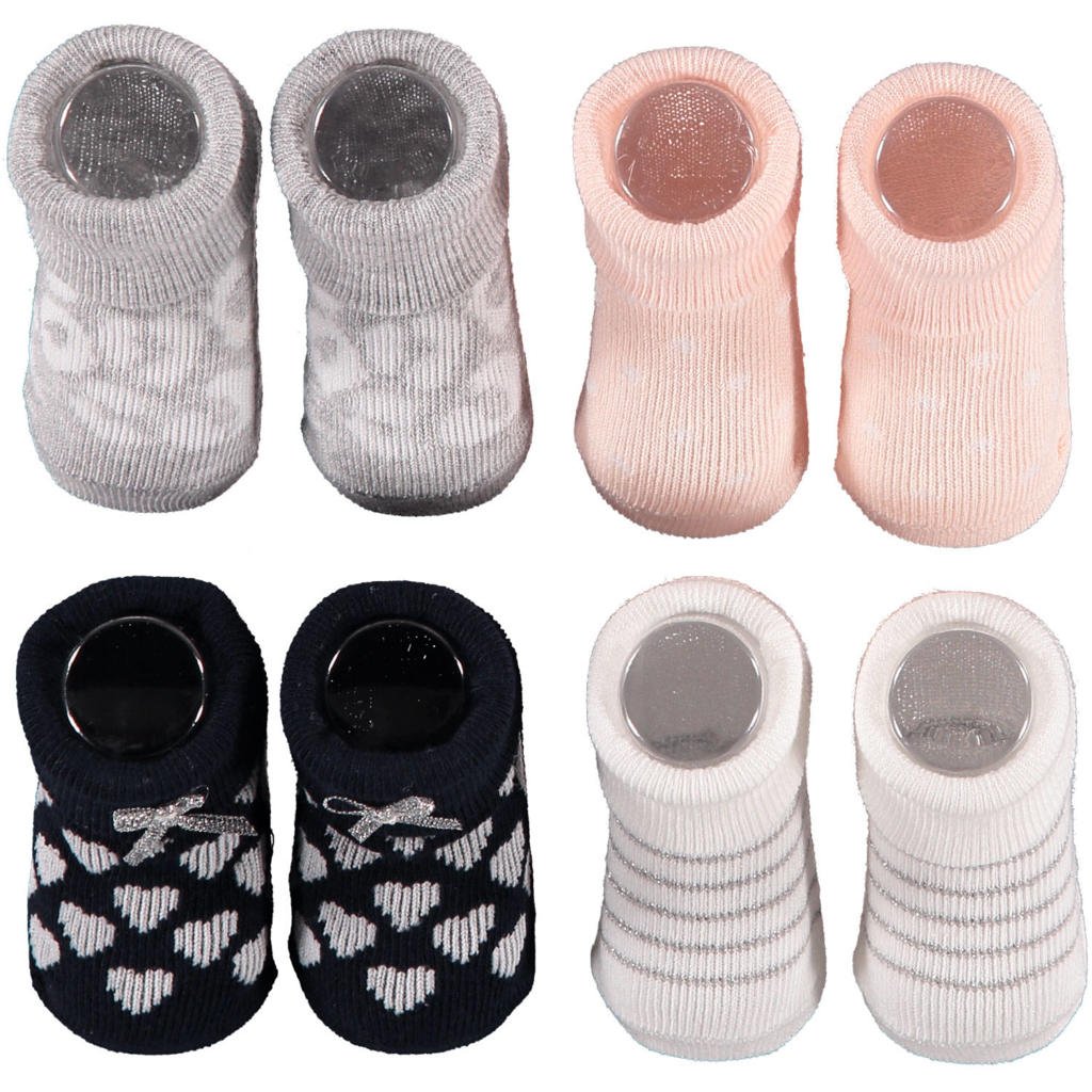 Apollo new born sokken - set van 4 in een geschenkset roze/wit/blauw