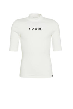 T-shirt NN Rib top met logo wit