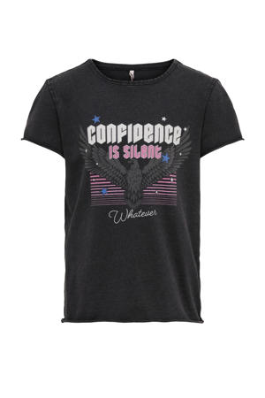 T-shirt KONLUCY met printopdruk zwart/wit/roze
