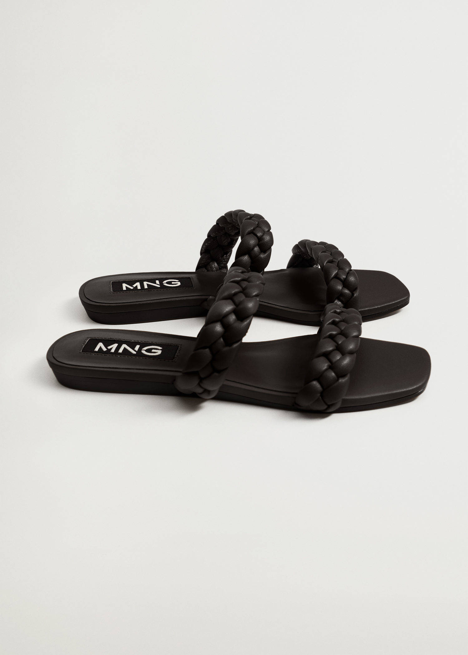 Mango gevlochten slippers zwart | wehkamp