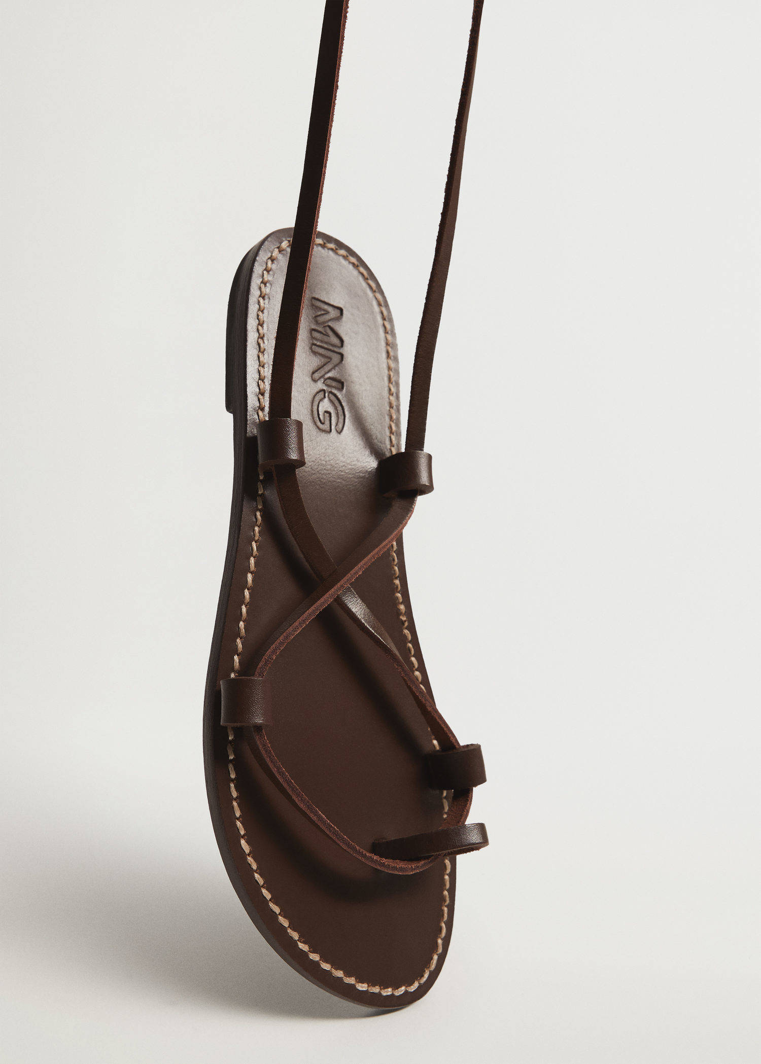 Mango leren sandalen donkerbruin | wehkamp