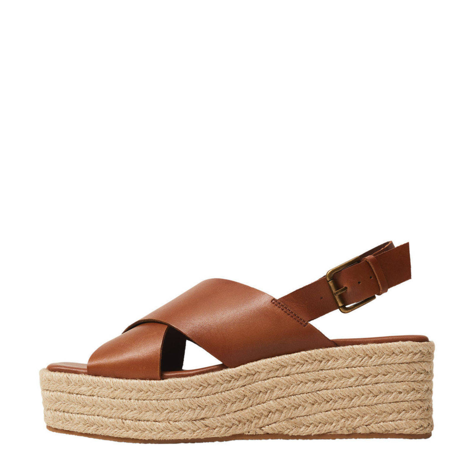 Mango leren plateau sandalen cognac | wehkamp