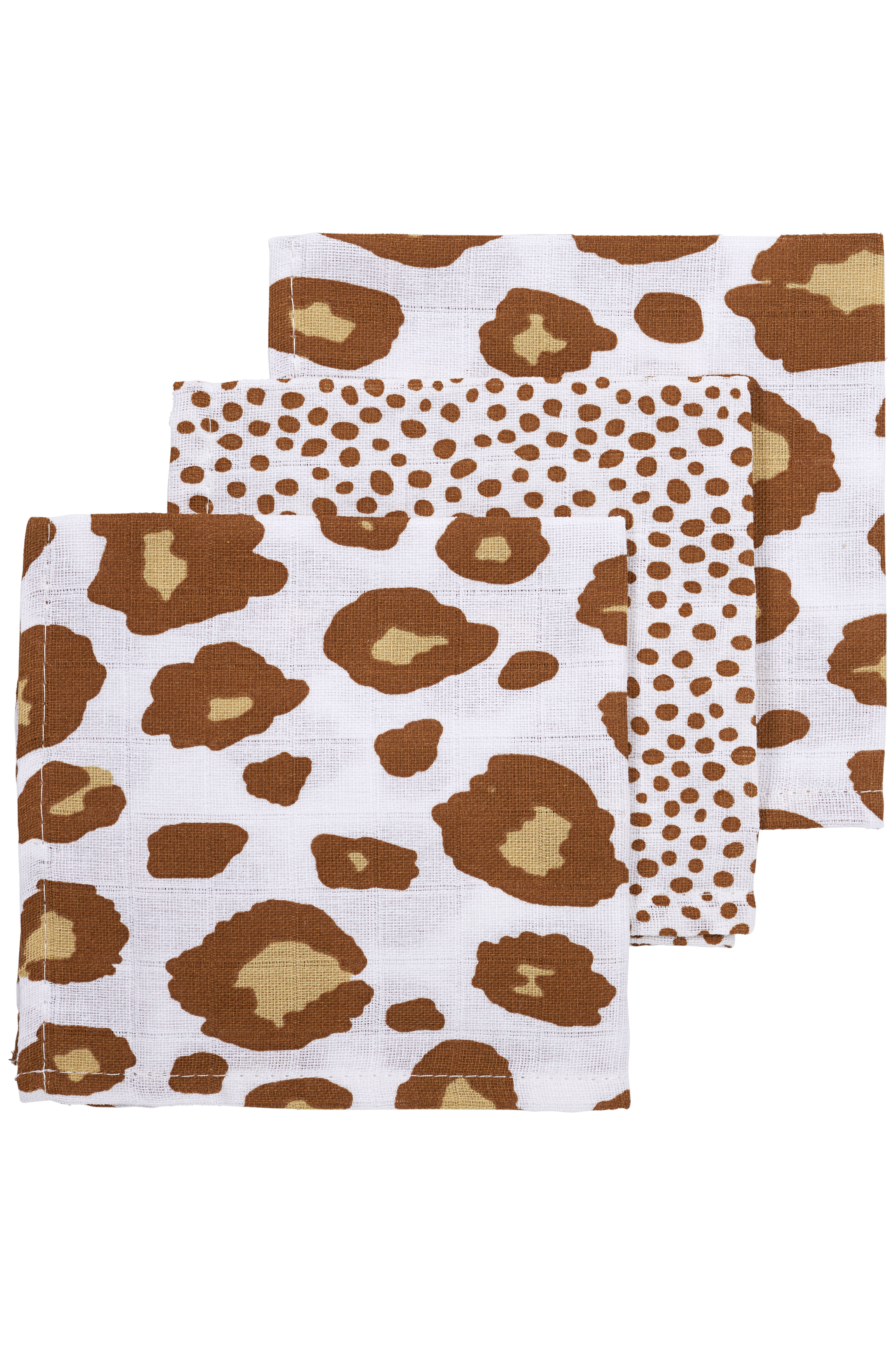 Meyco hydrofiel monddoekje set van 3 30x30 cm Panter-Cheetah camel Monddoekjes Bruin