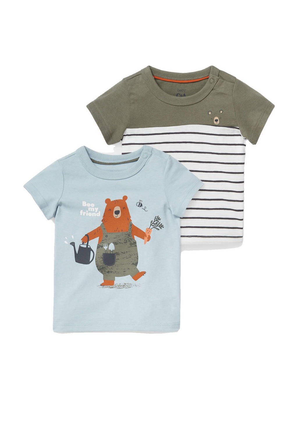 C&A Baby Club T-shirt - set van 2 blauw/wit/donkergroen, Blauw/wit/donkergroen