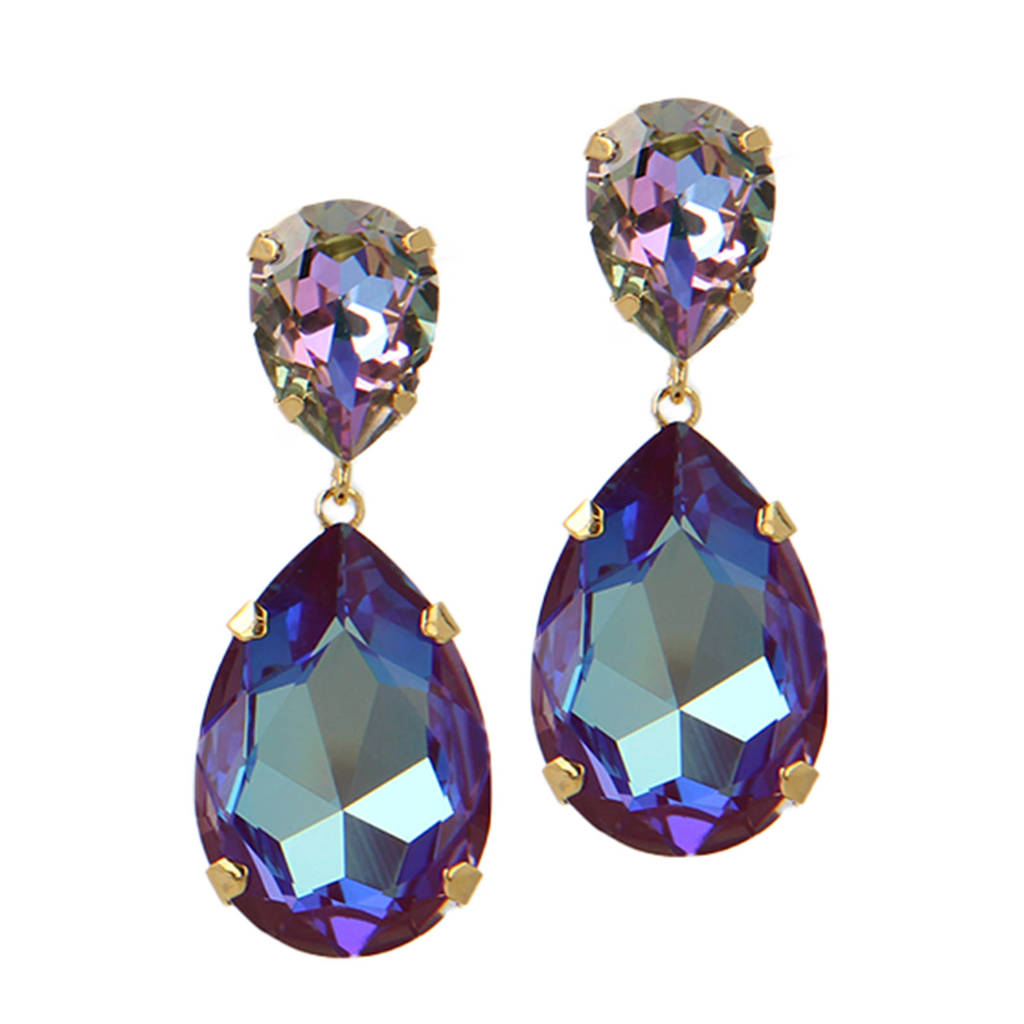 Otazu met goud vergulde oorclips met Swarovski Kristallen Burgundy Delight, Goudkleurig
