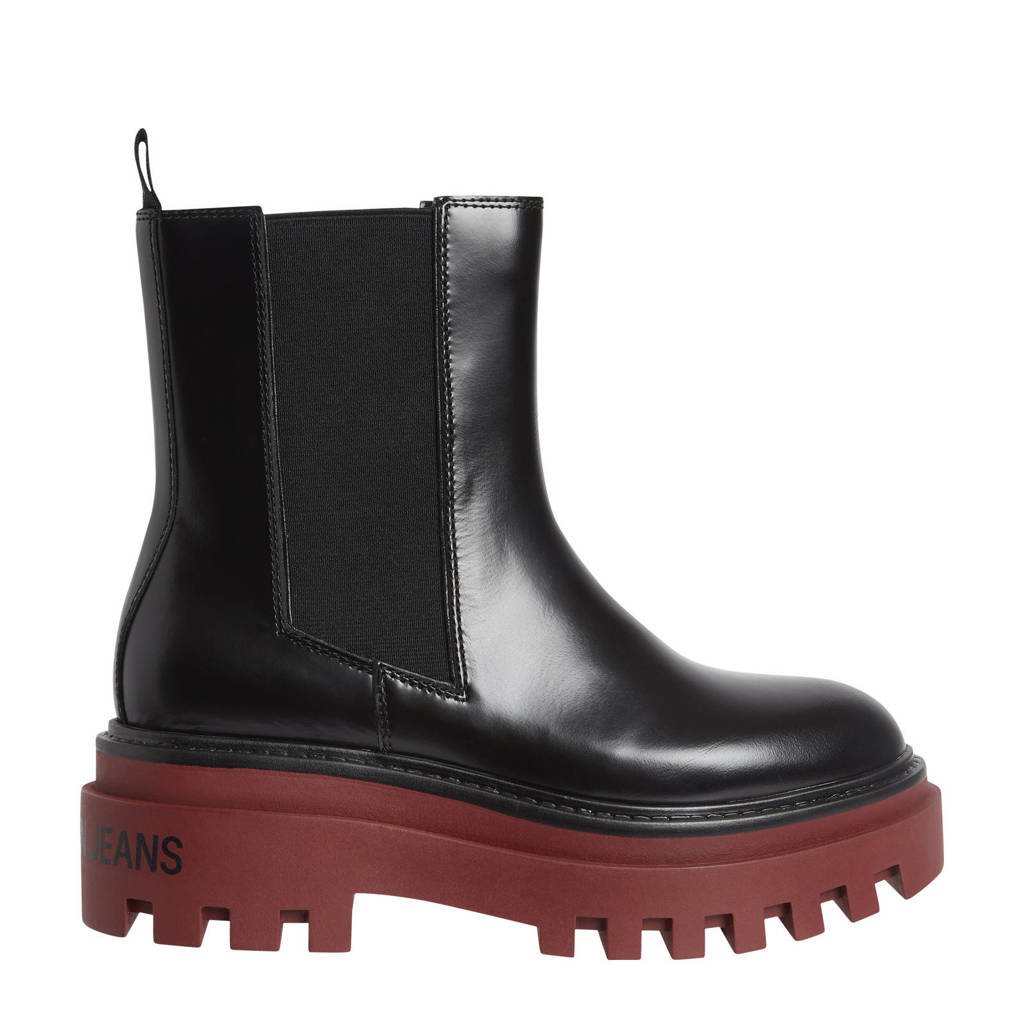 CALVIN KLEIN JEANS leren chelsea boots zwart/rood, Zwart/rood