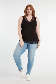 thumbnail: Zwarte dames MS Mode top van viscose met effen, V-hals en kant